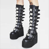 Tube Leather Knight Boot Punk Gothic Classic Black-BS00970-Veeddydropshipping